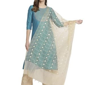 DUPATTA BAZAAR Women's Gold Checkered Woven Organza Dupatta, free size