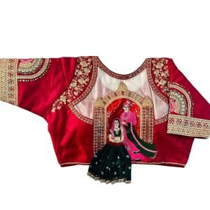 Pujia Mills Women's Heavy Milan Silk Codding Sequins Handwork and Cutwork Half Sleeve Blouse
