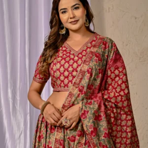 Ethnic Red Cotton Printed Lehenga