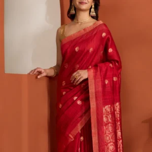 Red Pure Silk Vanya Bengal Woven Saree with Unstitched Blouse Piece