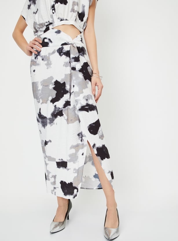 Women White Printed Draped Skirt