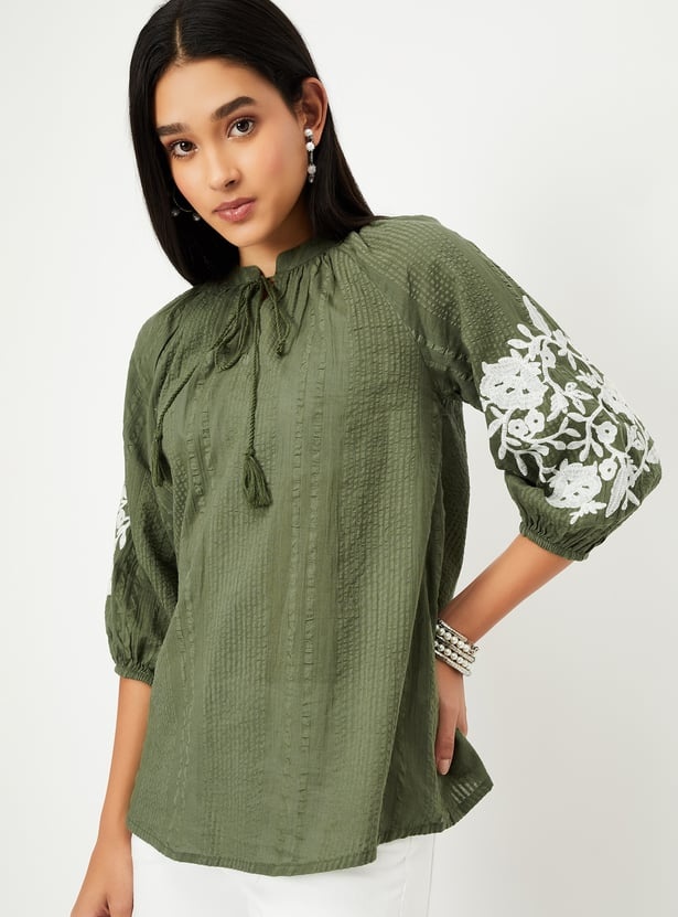 Women Embroidered Tunic -Green - Image 2