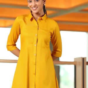 Mustard Solid Rayon Straight Tunic