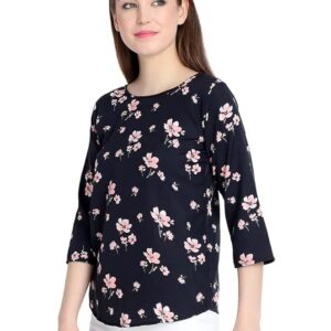 Printed Black Straight, Casual Wear Short Kurti