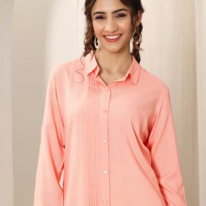 Peach Solid Rayon Straight Short Kurti